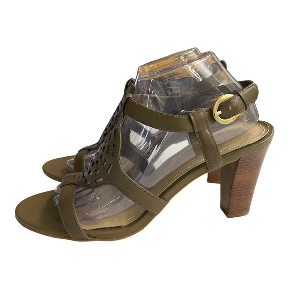 Tahari Womens Ladies Leather Upper Open Kendra Toe Olive Green 10M 3.5" heels - Picture 1 of 9